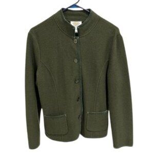 Talbots Petites Olive Khaki Merino Wool Sweater Blazer Jacket- EUC